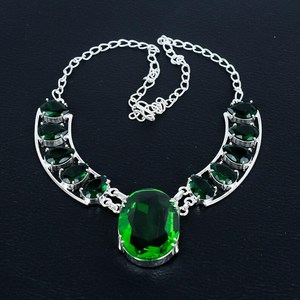 925 <b>Sterling</b> <b>Silver</b> Trendy Rhodium Plating Necklace Green Peridot Stone Beautiful Christian Link Chain for Anniversary Religious - Product Image 2