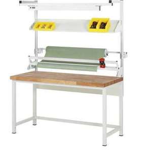 Tavolo da Imballaggio Set Completo 02, B1500 x P900 x H840-1040 mm, Piano di Lavoro in Faggio Massello, Spessore 40 mm. - Product Image 1