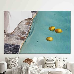 Impression sur toile de piscine avec citrons : décoration murale bohème pour salon, toile enveloppée - Product Image 1