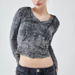 Custom Design Women <b>Drop</b> Shoulder Casual Acid Wash Hoodies Wholesale Streetwear Vintage Acid Wash Pullover Hoodies OEM Service - Product Image 2