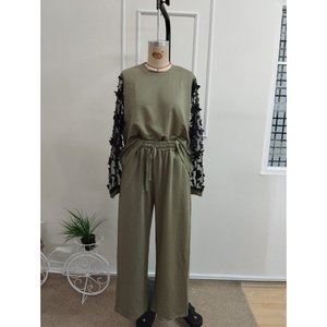 Conjunto de Dos Piezas de Blusa y Pantalón de Viscosa con Mangas Largas y Cuello Ciclista para Mujer, 38625 - Haki - Product Image 4