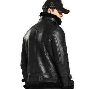 Hot <b>Sale</b> Winter Jacket Men Real <b>Fur</b> <b>Coat</b> Man Original Natural Sheep <b>Fur</b> Flight Suit Leather <b>Coats</b> Motorcycle Sheepskin Jacket - Product Image 3