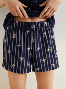 Women's Sleepwear <b>Set</b> <b>Square</b> Neck Short Sleeve Top Floral Print Shorts Lounge Pajama Elastic Waist Jersey 100% Cotton Winter - Product Image 4