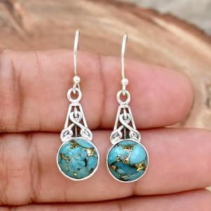 À la mode Naturel Turquoise Gemstone 925 En Argent Sterling À La Main Dangle Boucles D'oreilles Bijoux Solide 925 Estampillé Bijoux En Argent - Product Image 3