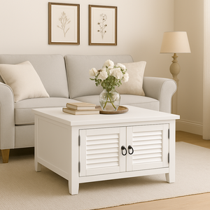 Mesa de centro rústica blanca, paquete plano de desmontaje de muebles, acabado de Base de agua no tóxico, fabricante de Vietnam para dormitorio - Product Image 1