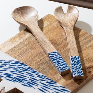 Modern Style Mango Wood Enamel Print Salad Server <b>Set</b> Elegant Home Restaurant Tableware Decoration <b>Flatware</b> for Weddings - Product Image 5