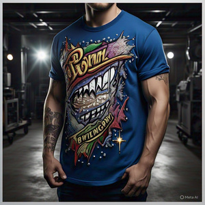 Camiseta de hombre de gran tamaño bordado rhinestone Logo impreso pantalla color sólido/personalizar camisetas OEM GSM 200 - 300 GSM - Product Image 6