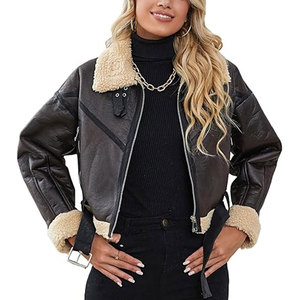 Chaqueta Corta de Cuero Sintético para Mujer, Chaqueta Bomber con Cierre y Solapa, Abrigo de Aviador Elegante y Cálido, Chaqueta de Vuelo Informal y Moderna - Product Image 3