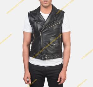 Real <b>Men</b> Leather <b>Jackets</b> for Motorcycle Riding Club Stand Collar Zipper Vest in Black for <b>Men</b> Adult Motorcycle Leather Vest - Product Image 5