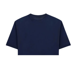 High Quality Embroidered Customizable Logo Front Plus Size <b>Men's</b> Casual Short Sleeve T-shirt Dark <b>Blue</b> 220gsm 100% Organic - Product Image 4