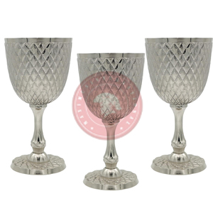 Diamond Pattern Silver <b>Goblet</b> Set | Vintage Metal Chalice Cups Decorative Tableware Home Decor Gift Collectible Elegant Design - Product Image 6