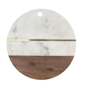 Planche à découper en marbre rond gris blanc pierre laiton ligne conception blocs à découper charcuterie planche cuisine - Product Image 5