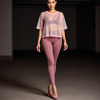 Ensemble 2 pièces sexy en maille transparente unie avec leggings évasés pour femme, style urbain, écologique, printemps/été, pour la nuit
