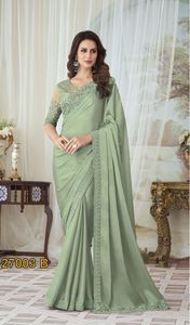 El último diseñador Heavy Georgatte Silk Border Work Fancy Saree Ropa india y pakistaní - Product Image 4