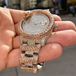 นาฬิกาเพชรโมอิสสีขาวทองแบบแอนะล็อกนาฬิกากลไกอัตโนมัติสไตล์ธุรกิจฮิปฮอป - Product Image 6