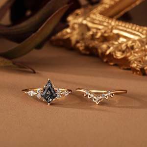 Jeulia Classic Wedding <b>Ring</b> <b>Set</b> with Kite Cut Black Rutilated Quartz - Product Image 4