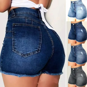 Pantalones cortos de verano para mujer, pantalones cortos de mezclilla de Color sólido de cintura alta para mujer, pantalones cortos de mezclilla informales personalizados para gimnasio, deporte, entrenamiento sin costuras - Product Image 1