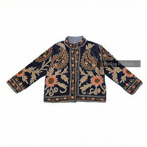 Veste universitaire en velours brodé floral bohème, anti-rides, écologique, coupe-vent et respirante, en coton Suzani, pour l'hiver et l'automne - Product Image 2