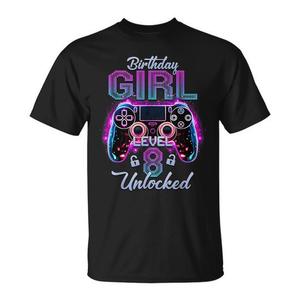 T-shirt Gamer Girl Level 8 Unlocked, regalo di compleanno per la ragazza di 8 anni che ama i videogiochi - Product Image 1