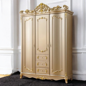 Armoire élégante et moderne en bois d'acajou de luxe avec sculptures dorées, commode, meubles pour la chambre à coucher et le salon - Product Image 2