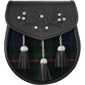 Highland vente en gros personnalisé Tartan Plaid Piper Sporran Premium en cuir de vachette véritable trois pompons sac avec Chrome Cantle - Product Image 6