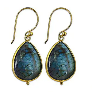 Pendientes de Mujer con Baño de Oro Rosa sobre Plata 925, Labradorita en Forma de Lágrima, Estilo Moderno, Engaste de Bisel con Piedra Natural, Joyería para Boda - Product Image 3
