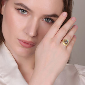 Elegante anillo de pera ajustable de labradorita | Joyería de latón chapado en oro de 18 quilates | Proveedor de fábrica de bodas hechas a mano Jaipur India - Product Image 5