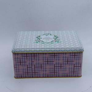 Caja de almacenamiento de metal rectangular a cuadros rosados de 170x260x100mm con tapa deslizante Capacidad de 5.1L - Product Image 1