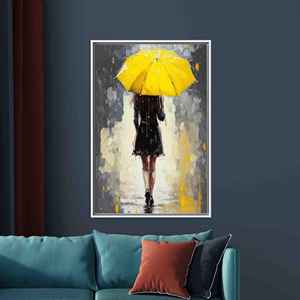 Printed Canvas Artwork: Woman with Yellow Umbrella - Modern Wall Decor,<b>White</b> <b>Framed</b> - Product Image 1