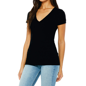 B2B, venta al por mayor, camisetas con cuello en V para mujer, camisetas de tela suave de alta calidad, camisetas transpirables lisas y estampadas con cuello en V para mujer - Product Image 2