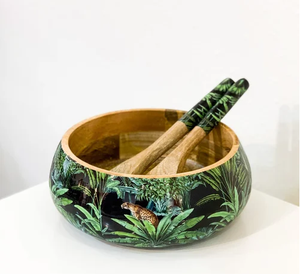 Bol en bois imprimé en émail fait à la main ensemble de bol cuillère imprimé floral en émail fabriqué à la main au prix le plus bas - Product Image 1