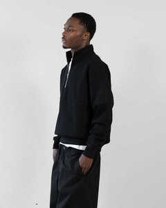 <b>Mens</b> <b>Black</b> Quarter Zip <b>Sweatshirt</b> Custom Logo Heavyweight Long Sleeve Pullover Stand Collar Casual Streetwear OEM 100% Cotton - Product Image 6