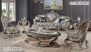 Juego de Sofás de Salón de 5 Plazas Estilo Francés, Cómodo, con Tallado Dorado, Colección Imperial Throne, en Oferta en EE. UU. - Product Image 3