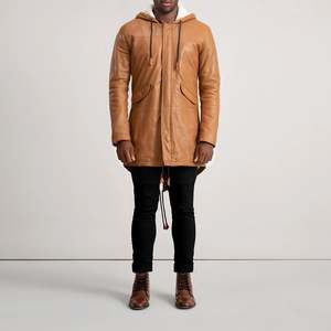 Parka en cuir Delvin Tan avec col à capuche, style décontracté - Product Image 3