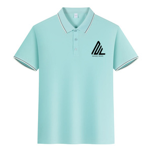 เสื้อกอล์ฟผ้าฝ้ายสแปนเด็กซ์สีทึบปักโลโก้สำหรับผู้ชาย - Product Image 4
