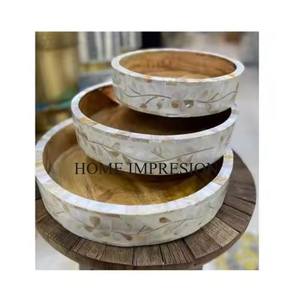 Round Shape Handmade Platter <b>Wood</b> Tray <b>Set</b> Of 2 Customized Solid <b>Wood</b> Serving Tray for Home and Restaurant Usage In Low Price - Product Image 4