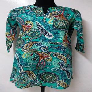 Kurti court droit avec manches 3/4, imprimé paisley et fleurs turquoise, pour l'été - Product Image 3