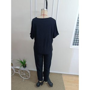 Conjunto de Dos Piezas para Mujer, Blusa de Manga Corta con Detalle Asimétrico y Botones, Pantalones, 35926 - Negro - Product Image 6