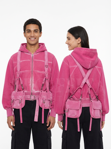 Whole Sale High Quality Hoodie Custom Bag Pack Style Pocket Utility Straps Fashionable Outerwear Custom Embroidery Logo Hoodies - Product Image 3