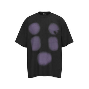 T-shirt américain à manches courtes délavé et peint à la main pour hommes, ample, col rond, demi-manches, vente en gros d'été - Product Image 5