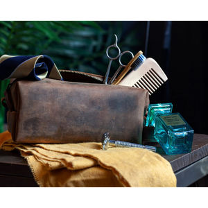 Kits de moda para hombre, bolsa de afeitar impermeable, nuevo logotipo personalizado, mango de cuero, cierre de cremallera, 2017 - Product Image 4