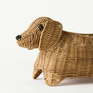 Elegant <b>Rattan</b> Dachshund <b>Basket</b> Dog Shape Woven <b>Storage</b> Bin Decorative Animal <b>Basket</b> For Home Organizer Hamper For Kid Room - Product Image 2