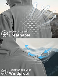 Chaqueta Softshell con Capucha para Hombre, Impermeable, Forrada de Forro Polar, Chaqueta de Lluvia Ligera, Cortavientos, Abrigo de Invierno para Senderismo al Aire Libre - Product Image 2