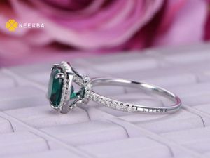 Unique 8*8 mm Cushion Cut Lab-Grown Emerald 14K Solid White Gold Ring Handcrafted Cushion Shape Ring By Indian Manufacturer - Product Image 4
