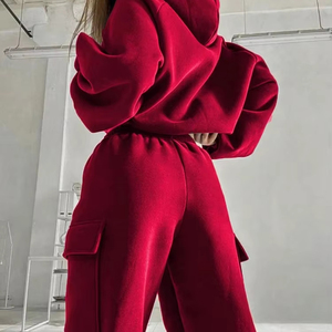 Chándales de mujer con capucha informales personalizados 100% algodón Trajes de sudor al por mayor Conjunto de 2 piezas transpirable de calidad superior - Product Image 3