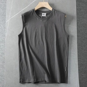 Summer New American Sleeveless O-neck Solid Color T-shirt <b>Men's</b> Fashion 100% Cotton Washed Casual Sports Fitness <b>Basketball</b> <b>Vest</b> - Product Image 4