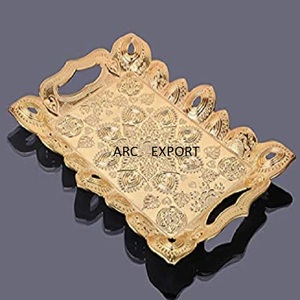 <b>Large</b> Modern Decorative Serving <b>Tray</b> Antique Stylish Design Woodware Golden Metal Finish Fancy Ware for Serving - Product Image 4