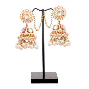 Pendientes Kundan redondeados, Jhumki floral, Kundan Jhumki de boda, Meenakari Kundan pendiente, pendientes Kundan elegantes, regalo para ella. - Product Image 1