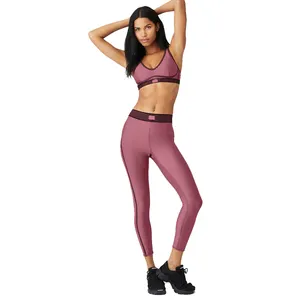 La última mayoría de las mujeres elásticas té Rosa Spandex Material cintura elástica sin costuras gimnasio desgaste Leggings para la venta