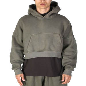 New latest 100% cotton 450 gsm baggy <b>Cropped</b> style <b>Top</b> Quality casual street wear hoodie for <b>men</b> - Product Image 1